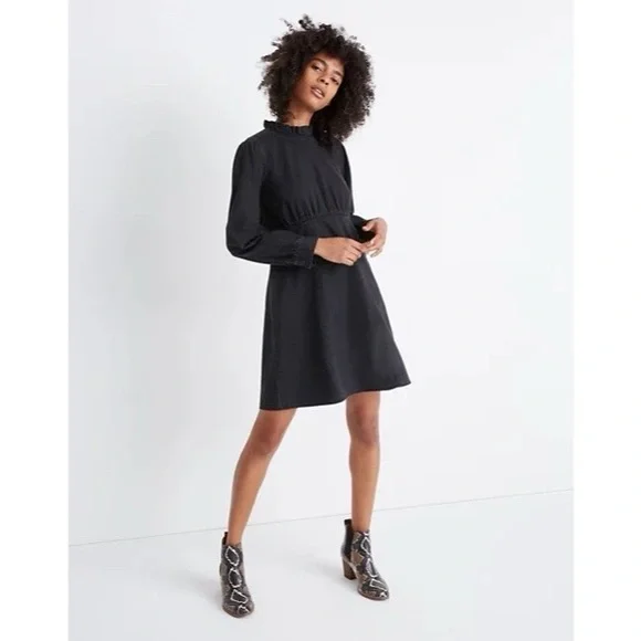 Madewell Denim Ruffled Mockneck Dress - Picture 1 of 11